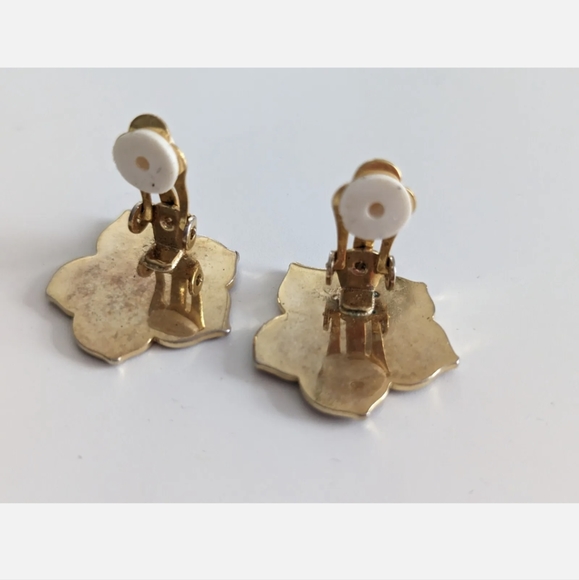 Vintage 1960s Abalone Shell Earrings Clip-on Floral Mermaid Core - Picture 5 of 5